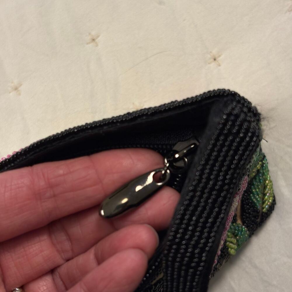 Y2K Vintage Beaded Floral Clutch Bag Black Pink Evening Wedding Handbag Purse - Picture 4 of 10